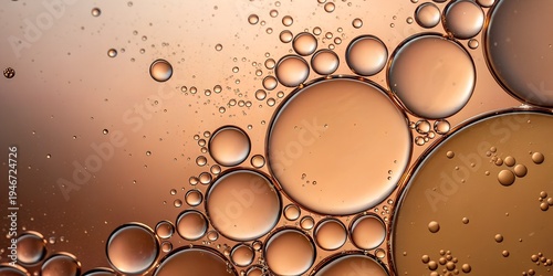 Macro abstract, large and small brown bubbles in water create a soft minimalist background