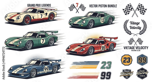 Vintage Racing Car Graphics Collection - Classic Motorsport Designs.