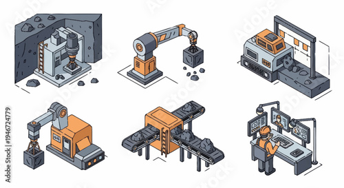 Industrial Automation and Manufacturing Processes Set.