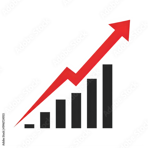Free Download Growing bar chart with upward red trend arrow isolated on transparent background - GFXLoad