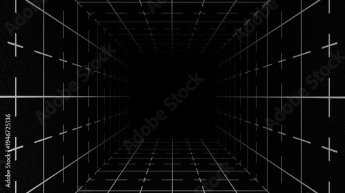 4K 3D looping background animation with grid pattern moving forward with empty space in the middle.