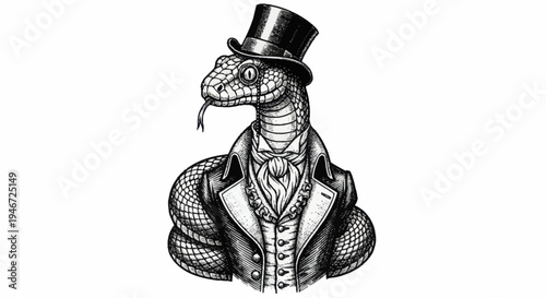 Sophisticated Snake Dressed in Formal Attire and Top Hat.