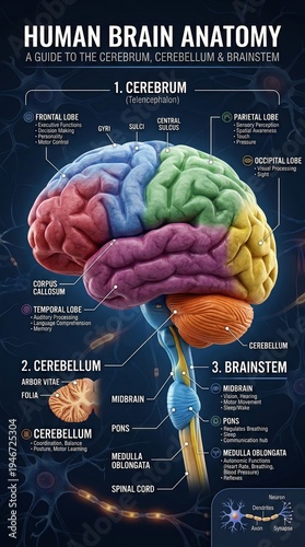 Human Brain Anatomy Medical Illustration.