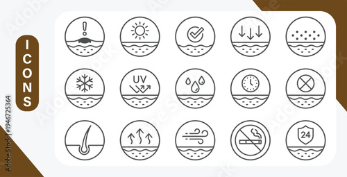 Skin protection and care line icon set with skin cells outline vector signs and symbols.