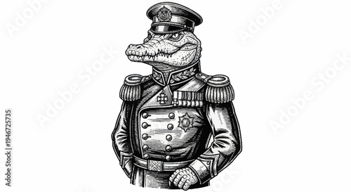 Illustration of a Crocodile General in Military Uniform.