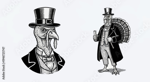 Elegant Turkey Dressed in Formal Attire Top Hat and Suit.