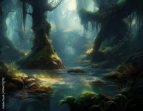 swamp dark atmospheric background digital art
