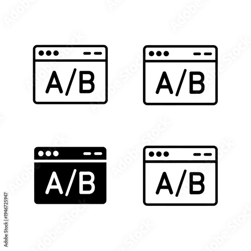 AB testing icons set with browser windows and labels  web development and design