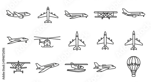 Collection of Various Aircraft Designs in Black and White.