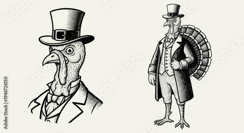 Dapper Turkey Gentleman in Formal Attire and Top Hat.