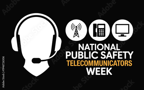 National Public Safety Telecommunicators Week awareness campaign logo with headset and communication icons