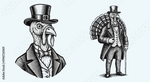 Dapper Turkey Gentleman in Formal Attire and Tailcoat.