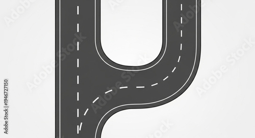 Curving Asphalt Road with White Dashed Lines.