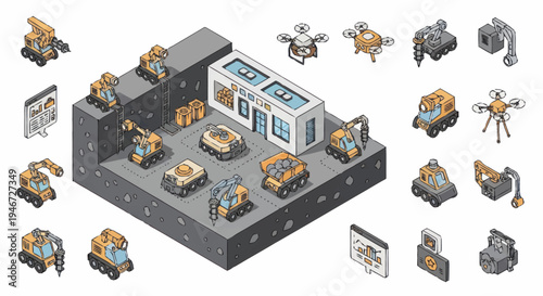 Isometric Industrial Robots and Machinery Collection.