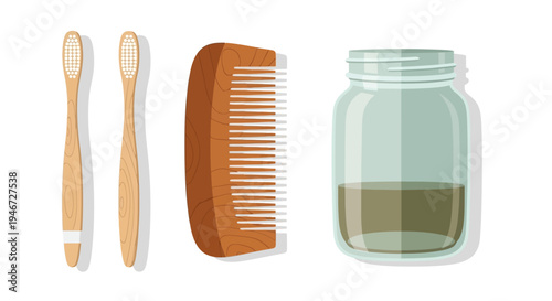 Wooden Comb Hair Care Grooming Tool Flat Vector Illustration