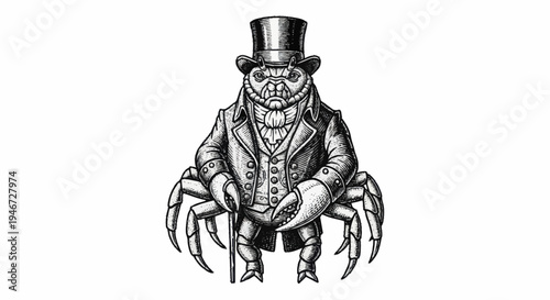 Anthropomorphic Crab Dressed in Victorian Gentleman Attire.