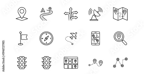 A set of navigation icons for travel and exploration purposes