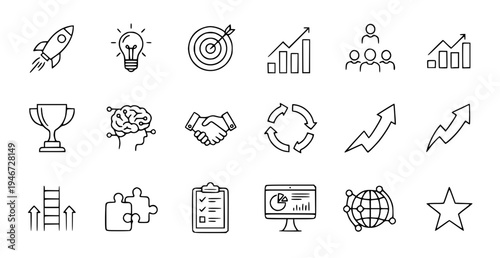 A set of business and success themed vector icons in a flat design style
