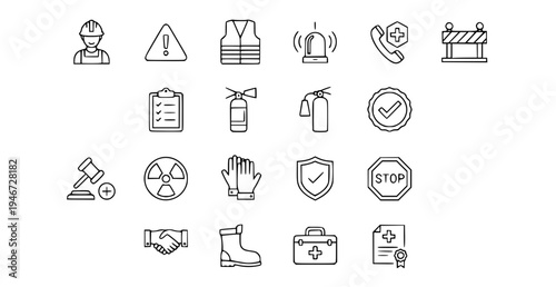 A set of safety and protection icons in a flat minimal design style
