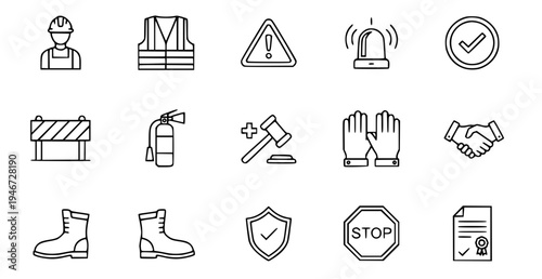 A set of safety and security icons in a flat minimal design style