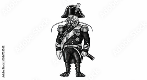 Vintage Military Officer Character Illustration.