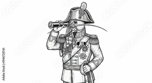 Whimsical Animal General in Military Uniform with Spyglass.