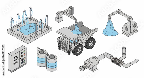 Industrial Automation and Mining Technology Equipment Set.