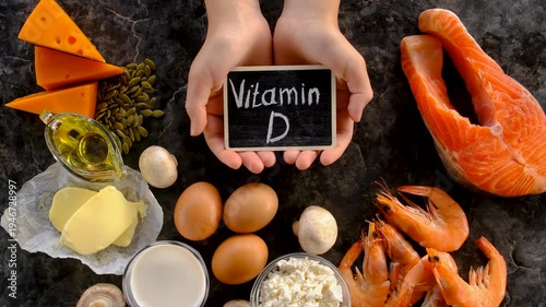 Foods containing vitamin D and omega 3. Selective focus. Food.