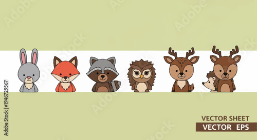 Cute Woodland Animals Cartoon Characters Collection.