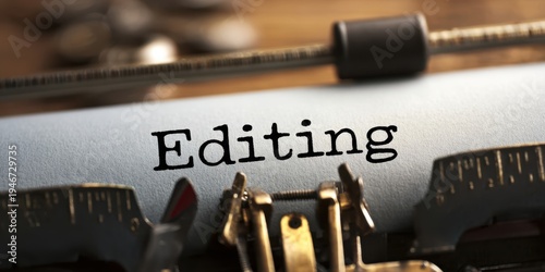 The Typewriter With the Word Editing on Paper, Vintage Closeup of Workspace