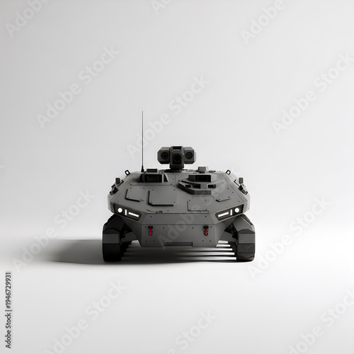 Futuristic unmanned ground vehicle on white background in studio setting