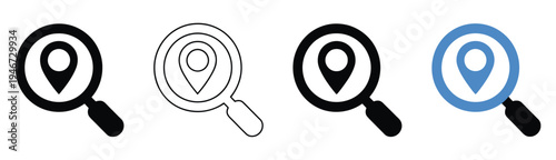 Location search icons set GPS navigation and map pin vector symbols, modern flat collection for mobile applications, online maps