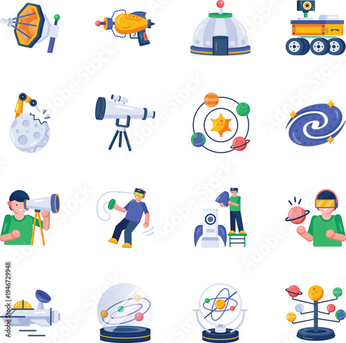 Set of Flat Style Astronomy Icons 
