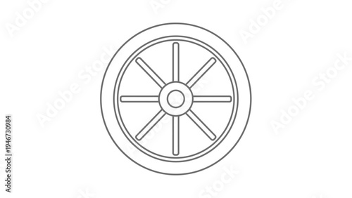Simple Line Drawing of a Wagon Wheel.