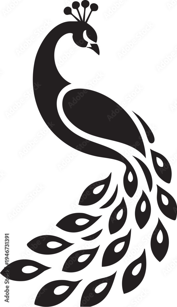 Fototapeta premium AElegant Peacock Silhouette Vector Illustration – Minimalist Bird Design for Logo and Decorationdobe Illustrator Artwork