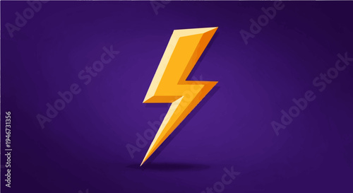 A vibrant, stylized 3D golden lightning bolt or flash icon centered on a deep purple gradient background.