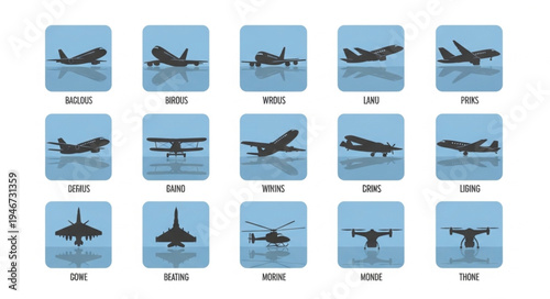 Collection of Various Aircraft Models in Flight Over Water.