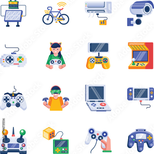 Set of AI and Innovation Flat Style Icons 