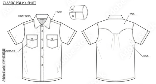 Technical Drawing of a Classic Western Shirt Design.
