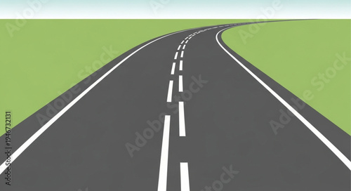 Empty Asphalt Road Winding Through Green Landscape.