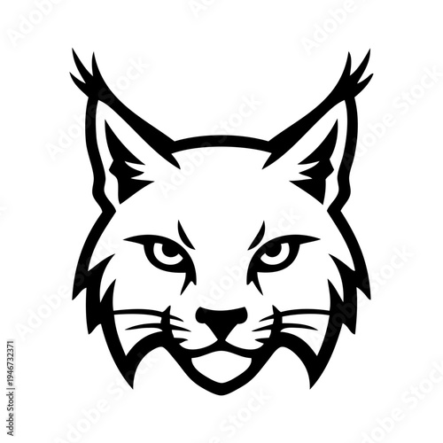 Logotipo lince. Dibujo sencillo con líneas de la cabeza de un lince enojado vista de frente	