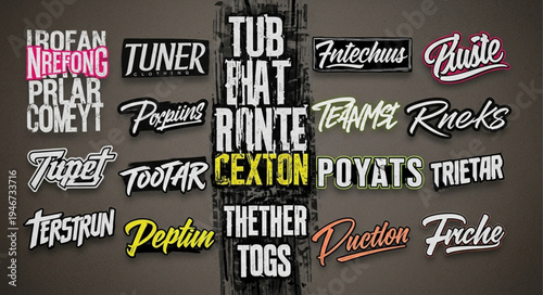 Collection of Typography Designs - IROFAN, ALONG, TUNER, TUB, ENAT, RANTE, Futechus, Ruste, TENME, Rneks, COMEYT, Pos, Tupet, TOOTAR, CEXTON, POYATS, TRIETAR, T