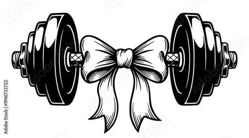 Weightlifting Dumbbell With Girly Ribbon Bow, Fitness And Bodybuilding Equipment For Women, Gym Workout Motivation Graphic Design Art