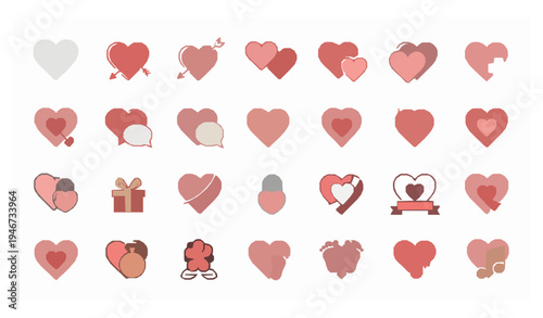 Heart line icons set love friendship romance thin outline vector illustration