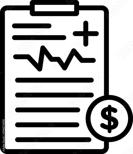 Medical bill line icon, Healthcare invoice document, Hospital payment receipt
