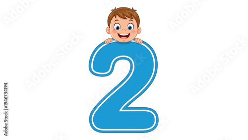 Cartoon Boy Behind Number Two Character.