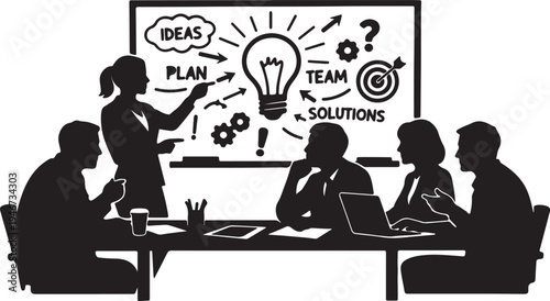 team brainstorming meeting silhouette