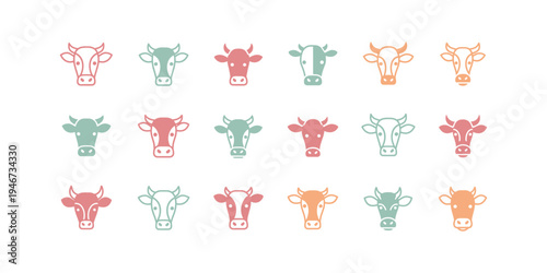 Creative Head cow logo set with clean minimal vector design, ideal for dairy products, cattle farms, livestock brands, agriculture businesses