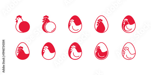 Modern laying hen logo collection with minimal vector style, suitable for poultry farms, egg packaging, organic food labels, and farming businesses.