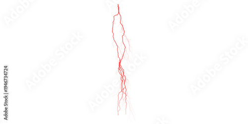 Red lightning bolt glowing on black background electric energy plasma discharge thunderstorm ominous weather potent shot